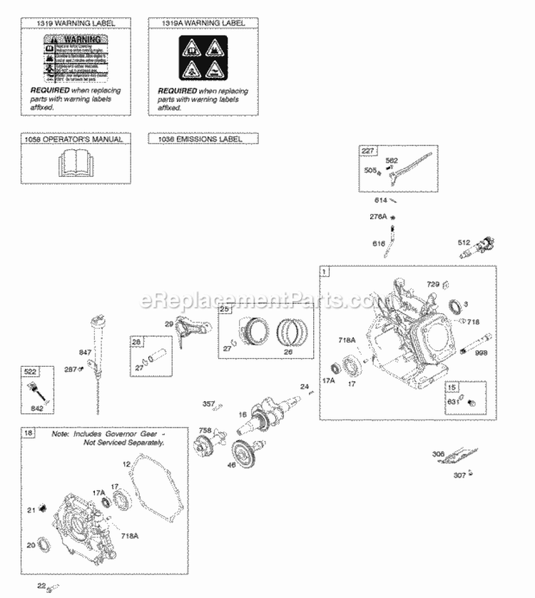 Camshaft Crankcase Cover Crankshaft Cylinder Lubrication OperatorS Manual PistonRingsConnecting Rod Warning Label Diagram and Parts List for 25M137-0115-H1  Briggs and Stratton Engine